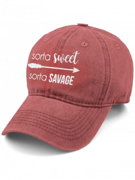 Baseball Caps Unisex Sorta Sweet Sorta Savage Denim Hat Adjustable Washed Dyed Cotton Dad Baseball Caps - Red - CN18NR5S3SK $...