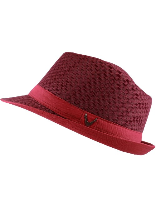Fedoras Black Horn Light Weight Classic Soft Cool Mesh Fedora hat - Burgundy - CY186SHTZIO $18.09