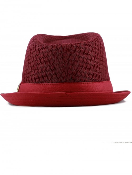 Fedoras Black Horn Light Weight Classic Soft Cool Mesh Fedora hat - Burgundy - CY186SHTZIO $18.09