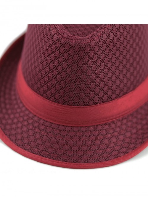 Fedoras Black Horn Light Weight Classic Soft Cool Mesh Fedora hat - Burgundy - CY186SHTZIO $18.09