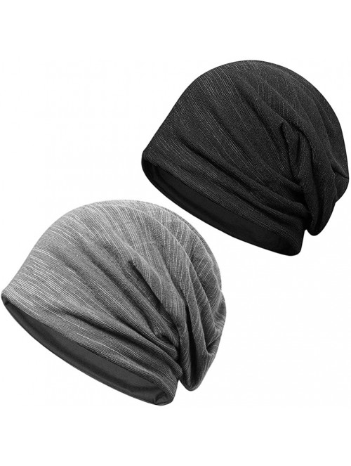 Skullies & Beanies Womens Lace Slouchy Cotton Beanie Chemo Hats Soft Cancer Sleep Caps - 2pack-1 - CF199ECD2WQ $15.51