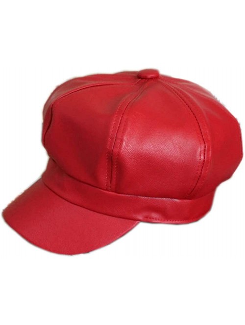 Newsboy Caps Faux Leather 8 Pieces Cabbie Hat Beret Newsboy Cap - Red - CL12LA5VL75 $16.43