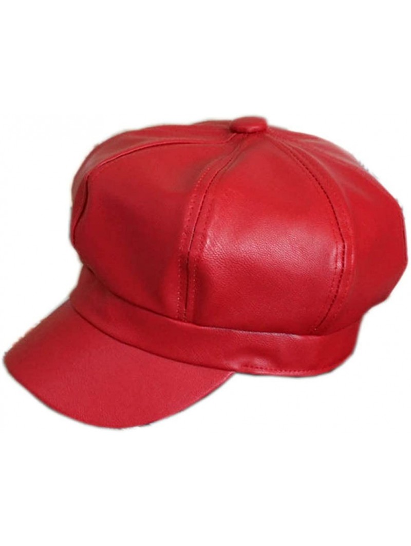 Newsboy Caps Faux Leather 8 Pieces Cabbie Hat Beret Newsboy Cap - Red - CL12LA5VL75 $16.43