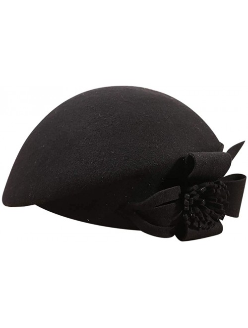 Berets Womens Beret French Beret Retro Large Flower Hat Beanie Cap for Ladies - Black - CZ18L7M4SDL $18.27