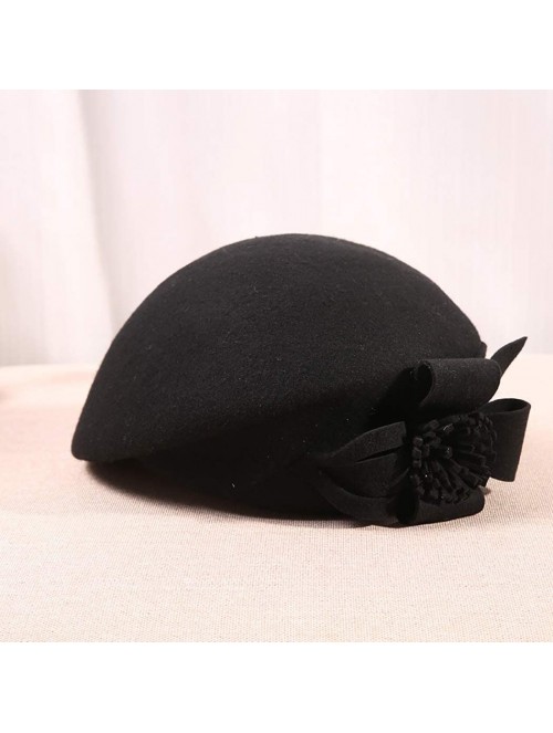 Berets Womens Beret French Beret Retro Large Flower Hat Beanie Cap for Ladies - Black - CZ18L7M4SDL $18.27