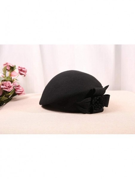 Berets Womens Beret French Beret Retro Large Flower Hat Beanie Cap for Ladies - Black - CZ18L7M4SDL $18.27