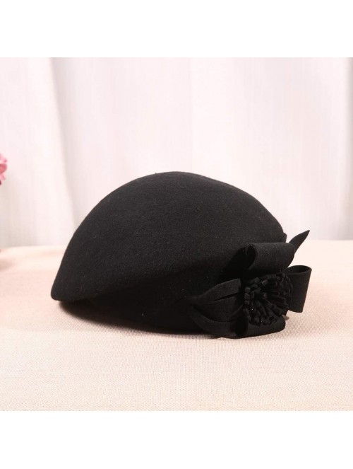 Berets Womens Beret French Beret Retro Large Flower Hat Beanie Cap for Ladies - Black - CZ18L7M4SDL $18.27