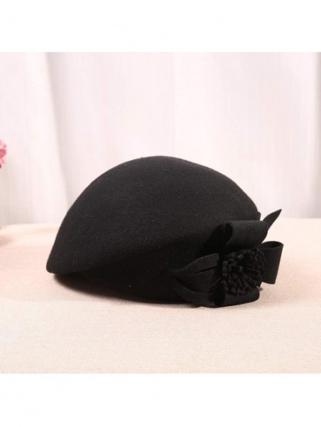 Berets Womens Beret French Beret Retro Large Flower Hat Beanie Cap for Ladies - Black - CZ18L7M4SDL $18.27