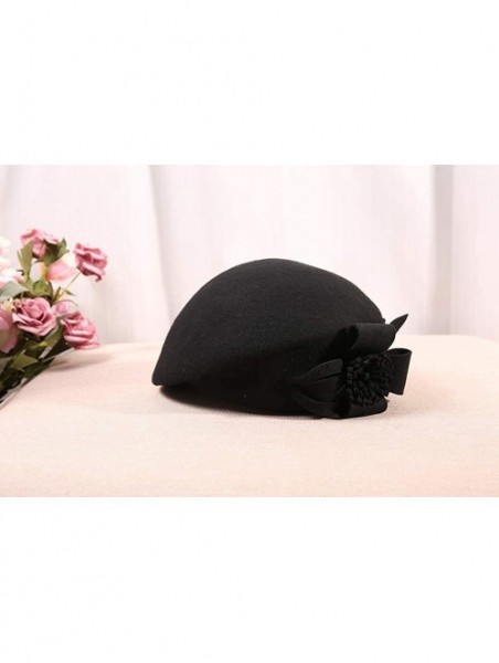 Berets Womens Beret French Beret Retro Large Flower Hat Beanie Cap for Ladies - Black - CZ18L7M4SDL $18.27