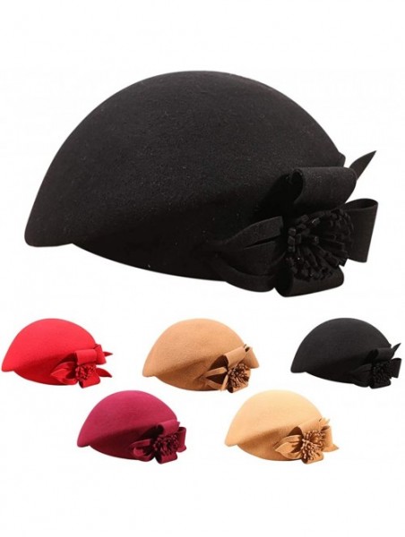 Berets Womens Beret French Beret Retro Large Flower Hat Beanie Cap for Ladies - Black - CZ18L7M4SDL $18.27