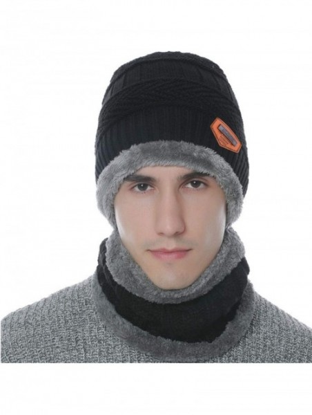 Skullies & Beanies Winter Beanie hat- Warm Knit Hat Thick Fleece Lined Winter Hat for Men Women - Black+scarf - CN18YKLLM77 $...