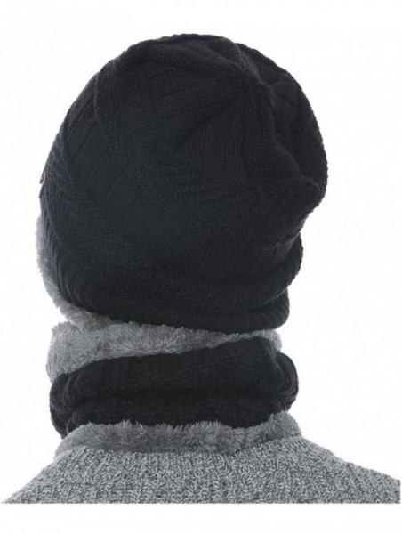 Skullies & Beanies Winter Beanie hat- Warm Knit Hat Thick Fleece Lined Winter Hat for Men Women - Black+scarf - CN18YKLLM77 $...