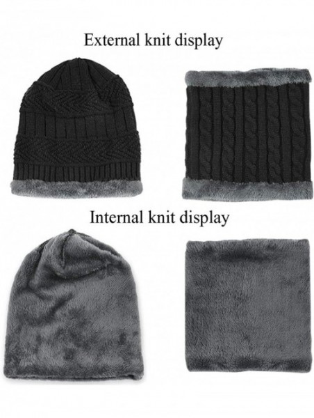 Skullies & Beanies Winter Beanie hat- Warm Knit Hat Thick Fleece Lined Winter Hat for Men Women - Black+scarf - CN18YKLLM77 $...