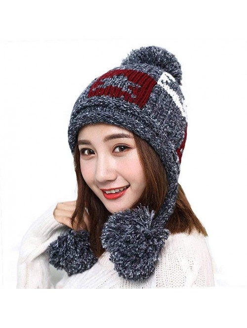 Skullies & Beanies Women Winter Thick Beanie Hat Warm Cable Knitted Ski Earflaps Pom Pom Caps - Deep Grey - C918K6G88HQ $16.04