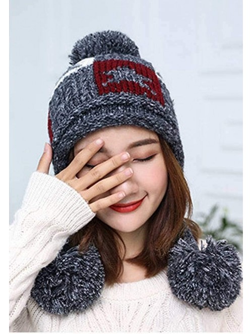 Skullies & Beanies Women Winter Thick Beanie Hat Warm Cable Knitted Ski Earflaps Pom Pom Caps - Deep Grey - C918K6G88HQ $16.04