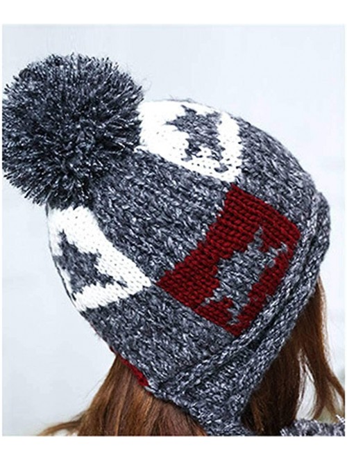 Skullies & Beanies Women Winter Thick Beanie Hat Warm Cable Knitted Ski Earflaps Pom Pom Caps - Deep Grey - C918K6G88HQ $16.04