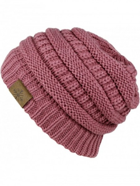 Skullies & Beanies Winter Warm Thick Cable Knit Slouchy Skull Beanie Cap Hat - Pink - CT126RND0E3 $9.57