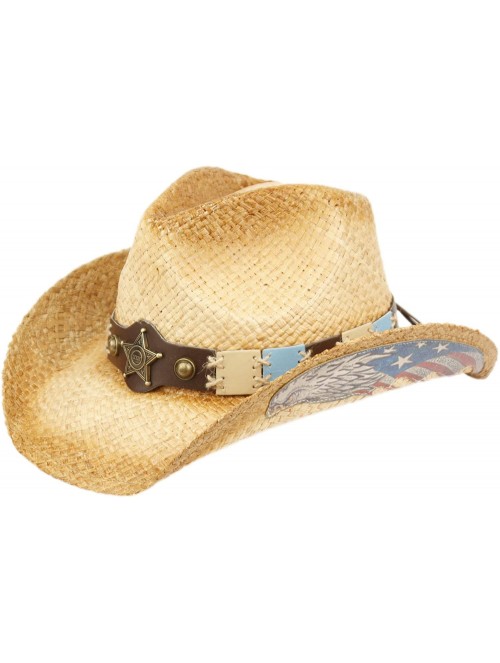 Cowboy Hats USA American Flag Straw Cowboy Hat w/Shapeable Brim- Red- White- Navy Blue - Cow4036 - C518QHMDC4L $28.13