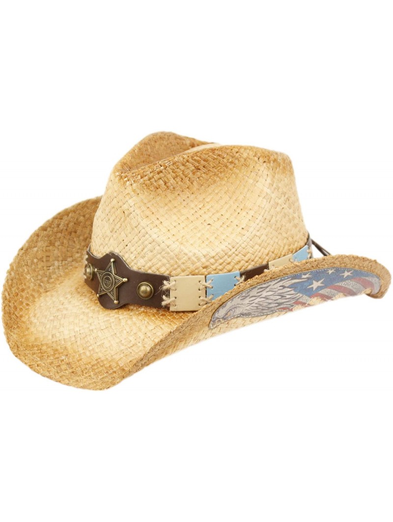 Cowboy Hats USA American Flag Straw Cowboy Hat w/Shapeable Brim- Red- White- Navy Blue - Cow4036 - C518QHMDC4L $28.13