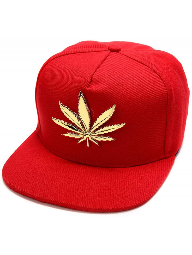 Baseball Caps Hip-hop Fashion PU Leather Flat Brim Snapback Hat Marijuana Weed Leaf Cotton Baseball Cap - Red - C918CNWOXNE $...