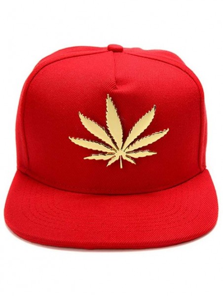 Baseball Caps Hip-hop Fashion PU Leather Flat Brim Snapback Hat Marijuana Weed Leaf Cotton Baseball Cap - Red - C918CNWOXNE $...