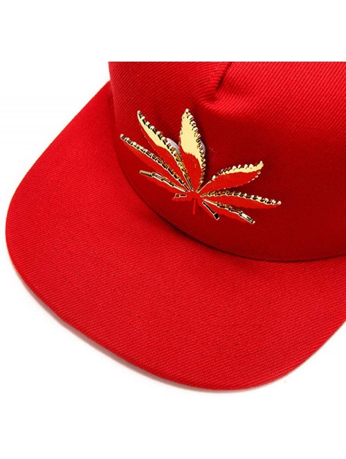 Baseball Caps Hip-hop Fashion PU Leather Flat Brim Snapback Hat Marijuana Weed Leaf Cotton Baseball Cap - Red - C918CNWOXNE $...