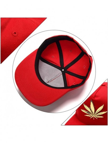 Baseball Caps Hip-hop Fashion PU Leather Flat Brim Snapback Hat Marijuana Weed Leaf Cotton Baseball Cap - Red - C918CNWOXNE $...