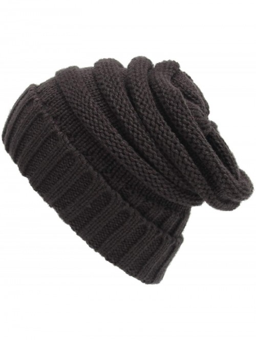 Skullies & Beanies Unisex Chunky Soft Stretch Cable Knit Warm Fuzzy Lined Skully Beanie - Grey - CZ18ZG9M380 $10.16