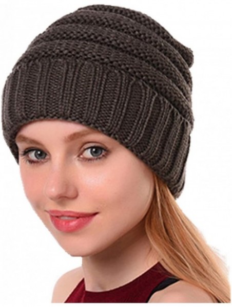 Skullies & Beanies Unisex Chunky Soft Stretch Cable Knit Warm Fuzzy Lined Skully Beanie - Grey - CZ18ZG9M380 $10.16