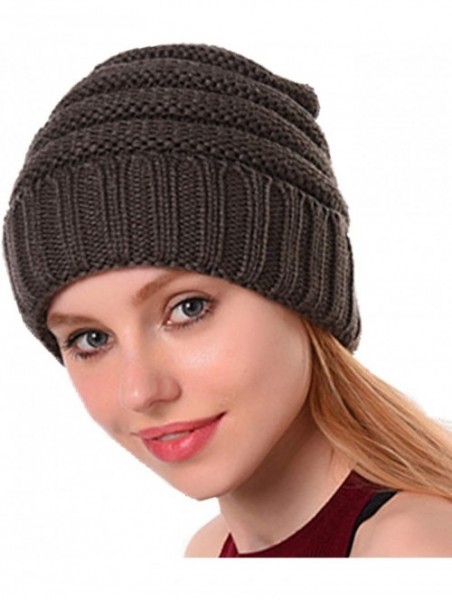 Skullies & Beanies Unisex Chunky Soft Stretch Cable Knit Warm Fuzzy Lined Skully Beanie - Grey - CZ18ZG9M380 $10.16