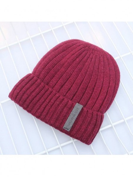 Skullies & Beanies Men's Winter ski Cap Knitting Skull hat - Monochrome Rose Red - C9187SY2ZMO $14.02