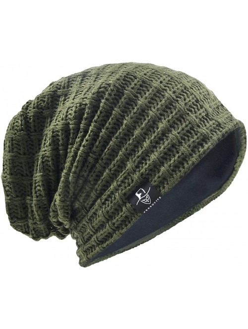 Skullies & Beanies Men's Slouchy Beanie Knit Crochet Rasta Cap for Summer Winter - Check-green - CM12O85P5PQ $17.85