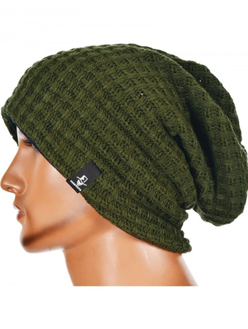 Skullies & Beanies Men's Slouchy Beanie Knit Crochet Rasta Cap for Summer Winter - Check-green - CM12O85P5PQ $17.85