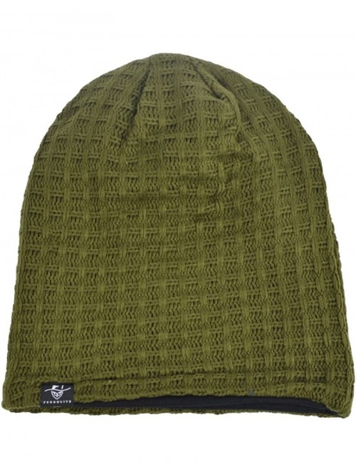 Skullies & Beanies Men's Slouchy Beanie Knit Crochet Rasta Cap for Summer Winter - Check-green - CM12O85P5PQ $17.85