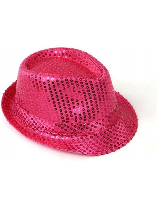 Fedoras Unisex Adults Funny Paillette Sequined Fedora Hat - Rose Red - C012DOIL6TP $12.94