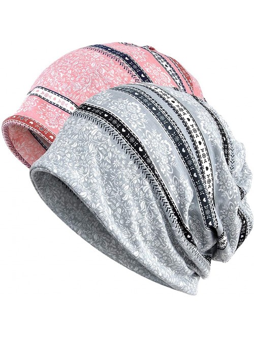 Skullies & Beanies Slouchy Beanie Skull Cap Hat Infinity Scarf Soft Chemo Hats for Cancer - Grey/Pink - CQ18XGMT6LY $17.82