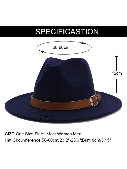 Fedoras Classic Men & Women Wide Brim Fedora Panama Hat with Belt Buckle - Navy - CU18RZAWYZA $19.26