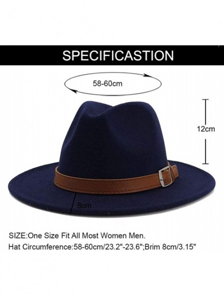 Fedoras Classic Men & Women Wide Brim Fedora Panama Hat with Belt Buckle - Navy - CU18RZAWYZA $19.26