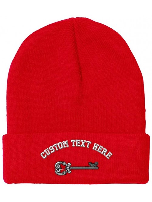 Skullies & Beanies Custom Beanie for Men & Women Skeleton Key Locksmith Embroidery Skull Cap Hat - Red - CC18ZS3NQNC $23.70