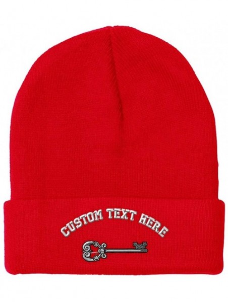 Skullies & Beanies Custom Beanie for Men & Women Skeleton Key Locksmith Embroidery Skull Cap Hat - Red - CC18ZS3NQNC $23.70