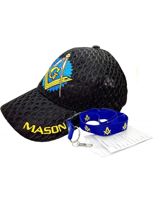 Baseball Caps Freemason Mason Symbol Adjustable 3D Embroidery Baseball Mesh Cap Hat w/Lanyard - Black 2 - CB188N28T6G $16.58