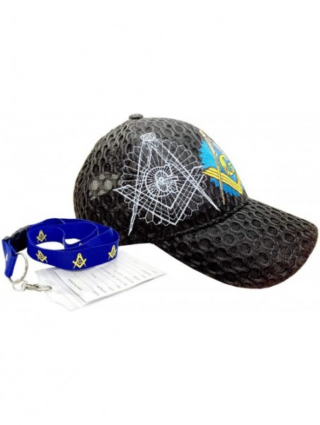 Baseball Caps Freemason Mason Symbol Adjustable 3D Embroidery Baseball Mesh Cap Hat w/Lanyard - Black 2 - CB188N28T6G $16.58