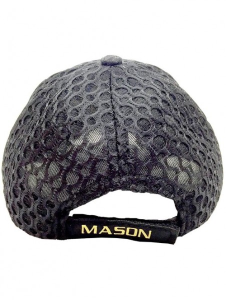 Baseball Caps Freemason Mason Symbol Adjustable 3D Embroidery Baseball Mesh Cap Hat w/Lanyard - Black 2 - CB188N28T6G $16.58