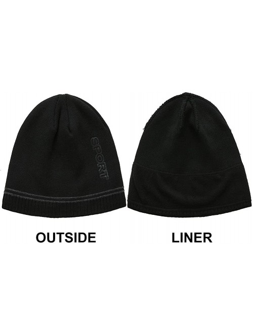 Skullies & Beanies Mens Winter Sport Beanie Hat Warm Knit Hats with Lining Unisex Tactical Plain Ski Skull Cap - Black - CA18...