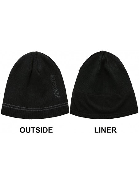 Skullies & Beanies Mens Winter Sport Beanie Hat Warm Knit Hats with Lining Unisex Tactical Plain Ski Skull Cap - Black - CA18...