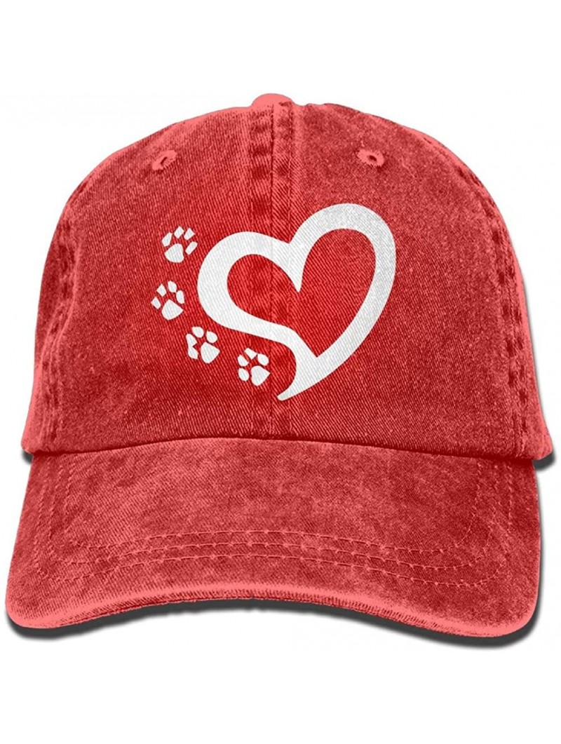 Baseball Caps Unisex Baseball Cap Denim Fabric Hat Cat Dog Paw Prints Heart Adjustable Snapback Hunting Cap - Red - CL18HGQ4E...