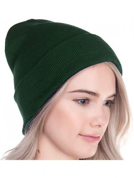 Skullies & Beanies Beanie Men Women - Unisex Cuffed Skull Knit Winter Hat Cap - Dark Green - CR18L4DZU6D $10.91