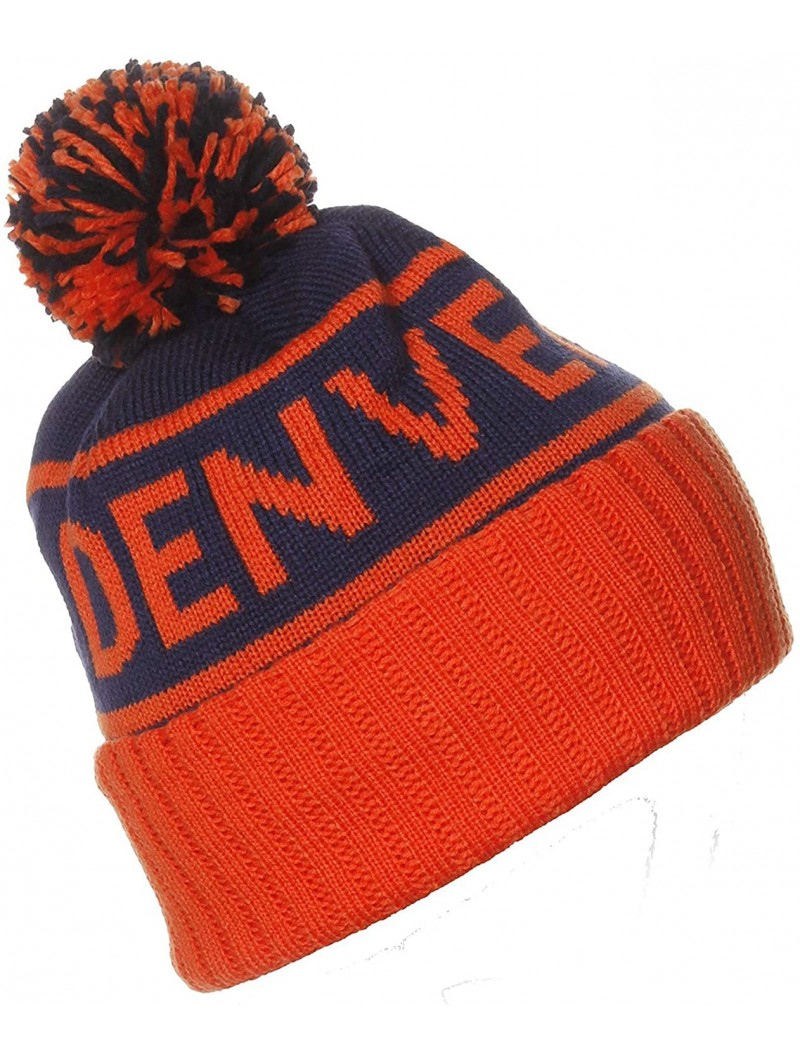 Skullies & Beanies USA Favorite City Cuff Cable Knit Winter Pom Pom Beanie Hat Cap - Denver - Blue - C9126ZPFIJN $13.03