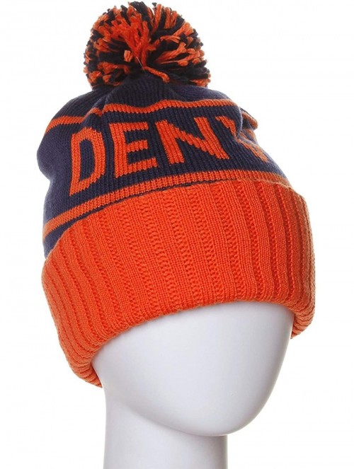 Skullies & Beanies USA Favorite City Cuff Cable Knit Winter Pom Pom Beanie Hat Cap - Denver - Blue - C9126ZPFIJN $13.03