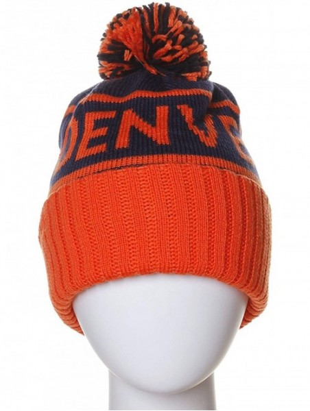 Skullies & Beanies USA Favorite City Cuff Cable Knit Winter Pom Pom Beanie Hat Cap - Denver - Blue - C9126ZPFIJN $13.03